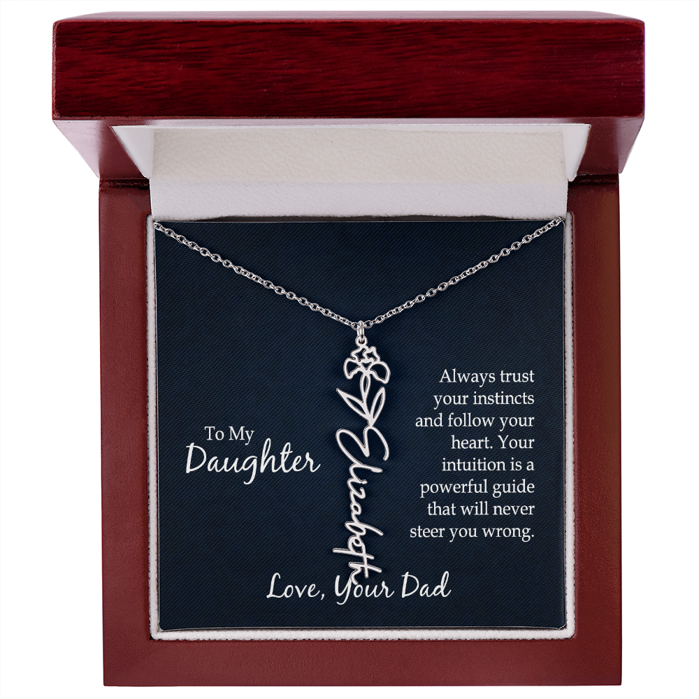 Personalized Daughter Birth Flower Name Necklace