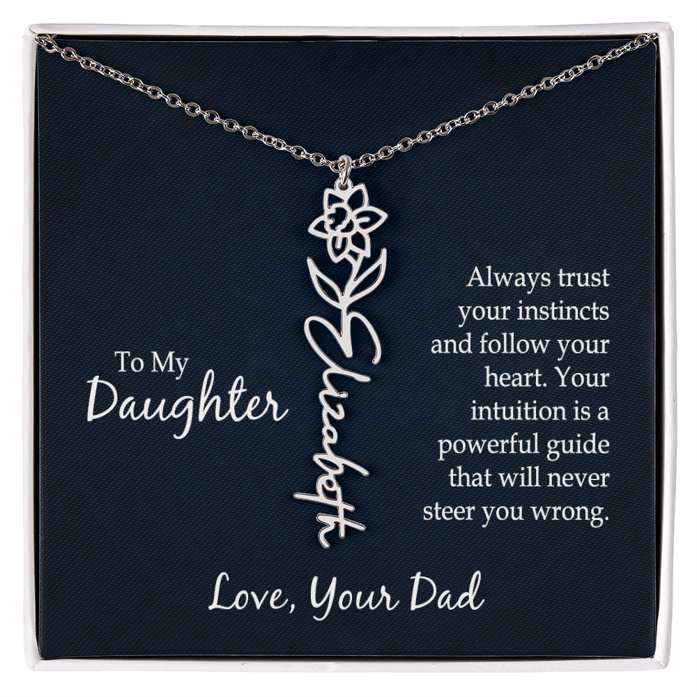 Personalized Daughter Birth Flower Name Necklace