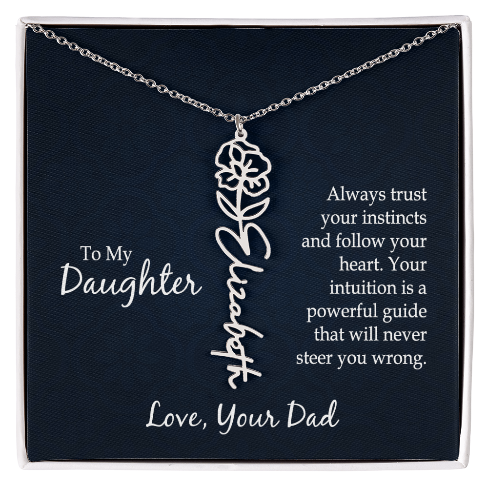 Personalized Daughter Birth Flower Name Necklace